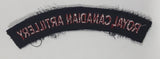 Royal Canadian Artillery Arched Shoulder Title Black with Red Letters 3/4" x 5" Fabric Patch Badge
