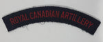 Royal Canadian Artillery Arched Shoulder Title Black with Red Letters 3/4" x 5" Fabric Patch Badge