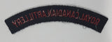 Royal Canadian Artillery Arched Shoulder Title Black with Red Letters 3/4" x 5" Fabric Patch Badge