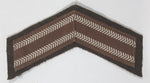 Vintage Canadian Army Corporal Rank Dull White Thread Chevron on Khaki and Dark Brown 3" x 5" Shoulder Fabric Patch Badge
