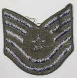 Vintage U.S. Air Force Technical Sergeant Dark Blue Thread on Olive Green 3 1/2" x 3 1/2" Fabric Patch Badge Insignia