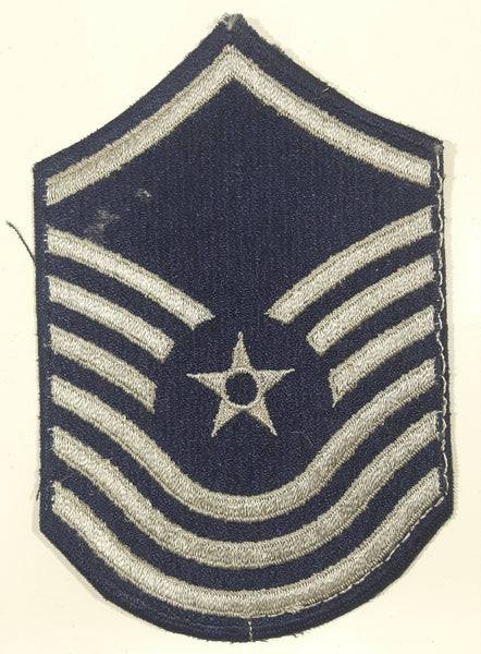 Vintage U.S. Air Force Senior Master Sergeant Silver Thread on Dark Blue 3 3/4" x 6"" Fabric Patch Badge Insignia