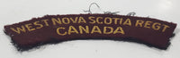 Vintage Canadian West Nova Scotia Regt Canada Regiment Gold Thread on Dark Red 1 1/4" x 4 1/2" Fabric Patch Badge Insignia