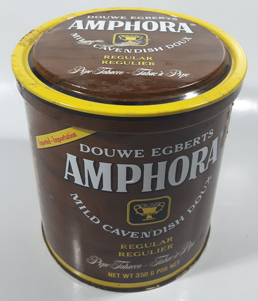 Vintage Douwe Egberts Amphora Pipe Tobacco Extra Mild Cavendish Brown and Yellow Tin Can - Empty