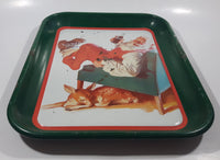Vintage 1989 Coca-Cola Santa with Deer Green Metal Beverage Serving Tray
