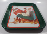 Vintage 1989 Coca-Cola Santa with Deer Green Metal Beverage Serving Tray