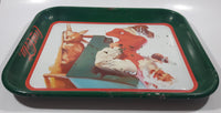 Vintage 1989 Coca-Cola Santa with Deer Green Metal Beverage Serving Tray