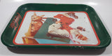 Vintage 1989 Coca-Cola Santa with Deer Green Metal Beverage Serving Tray