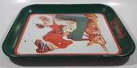 Vintage 1989 Coca-Cola Santa with Deer Green Metal Beverage Serving Tray