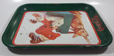 Vintage 1989 Coca-Cola Santa with Deer Green Metal Beverage Serving Tray