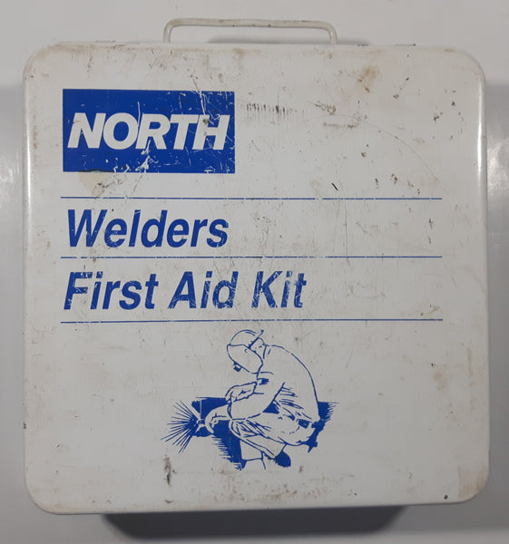 Vintage North Welder's First Aid Kit White Metal Hinged Box