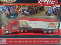 2000 Matchbox Coca-Cola "Coke Around The World Collection" United States "The pause that refreshes" Semi Tractor Truck and Trailer Red Die Cast Toy Car Vehicle New in Package