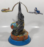 Vintage Elephant Carry Plane 10 1/2" Tall Tin Metal Key Wind Up Toy Made in China