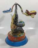 Vintage Elephant Carry Plane 10 1/2" Tall Tin Metal Key Wind Up Toy Made in China