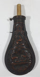 Antique 19th Century Deer Wildlife Hunting Dog Scene Design Bulb Shaped 7 3/4" Copper Metal Rifle Gun Powder Flask Bottle