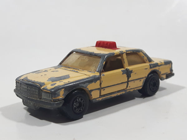 Vintage 1979 Lesney Matchbox Superfast No. 56 Mercedes 450 SEL Taxi Cab Sand Yellow Tan Die Cast Toy Car Vehicle with Opening Doors Made in England