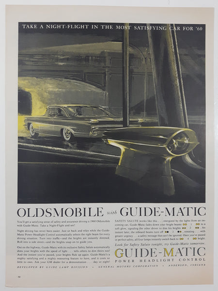1960 Oldsmobile with Guide-Matic 10 1/4" x 13 3/4" Magazine Print Ad