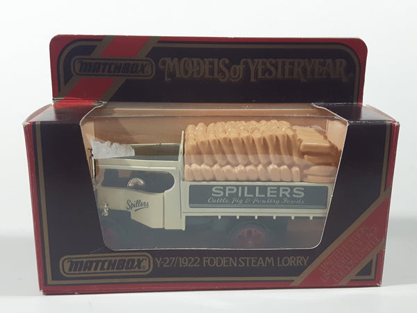 Vintage Matchbox Models of Yesteryear Y-27 1922 Foden Steam Lorry Spillers Cattle, Pig & Poultry Feeds Dark Green and White Die Cast Toy Car Vehicle New in Box