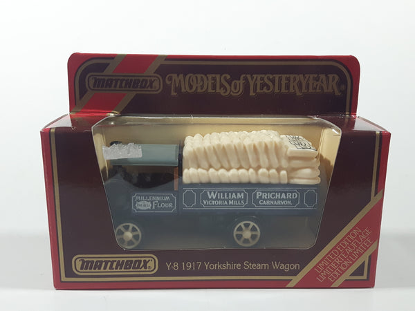 Vintage Matchbox Models of Yesteryear Y-8 1917 Yorkshire Steam Wagon Millennium Flour William Victoria Mills Prichard Carnarvon Dark Blue and Grey Die Cast Toy Car Vehicle New in Box