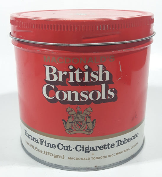 Vintage British Consols Extra Fine Cut Cigarette Tobacco Red and White Tin Metal Can
