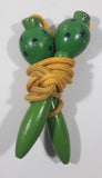 Vintage Wood Handle Skipping Jump Rope Painted Green with Black Spots and Eyes 62" Long