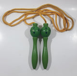 Vintage Wood Handle Skipping Jump Rope Painted Green with Black Spots and Eyes 62" Long