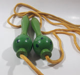 Vintage Wood Handle Skipping Jump Rope Painted Green with Black Spots and Eyes 62" Long