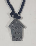 Bless This House Small House Shaped Charm Pendant on Black String