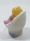2009 Mattel Fisher Price Little People Blonde Baby Girl in Pink with Brown Teddy Bear 2 3/8" Tall Toy Figure