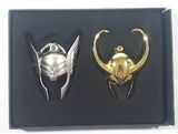 Monogram Marvel Avengers Assemble Deluxe Helmet Set Thor Pewter and Loki Gold Bonus! 2 Bio-Cards Included New in Box