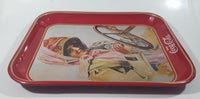 Vintage 1972 Coca-Cola Girl in Duster 1909 Pinup Girl Red Metal Beverage Serving Tray