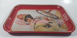 Vintage 1972 Coca-Cola Girl in Duster 1909 Pinup Girl Red Metal Beverage Serving Tray