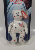 1999 McDonald's Ty Beanie Babies Glory The Bear White with Blue and Red Sars 5" Tall Plush Stuffed Animal Toy New in Package