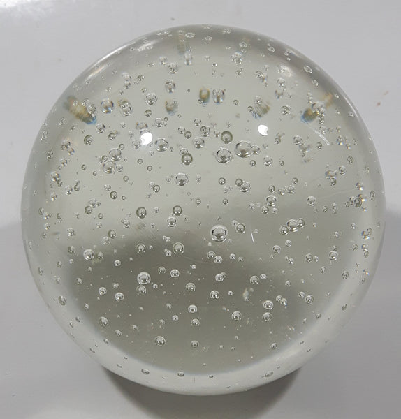 Vintage Clear Sphere with Bubbles 3 1/2" Wide Long Art Glass Paperweight Ornament