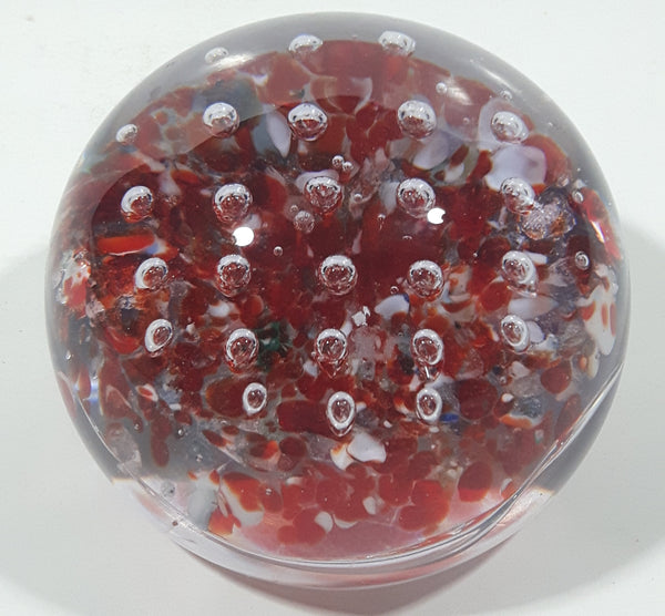 Vintage Clear Sphere Red Colored with Bubbles 3" Wide Art Glass Paperweight Ornament