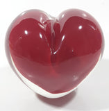 Vintage Heart Shaped Red and Clear 4" Tall Art Glass Paperweight Ornament