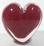 Vintage Heart Shaped Red and Clear 4" Tall Art Glass Paperweight Ornament