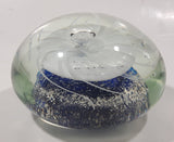 Vintage Murano Style Detailed Cobalt Blue and White Jellyfish 4" Wide Art Glass Paperweight Ornament