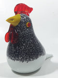 Vintage Murano Style Red and White Black Speckled Chicken Hen 3" Wide Art Glass Ornament