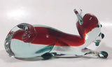Vintage Murano Style Clear Red and Green Laying Cat 7 1/2" Long Art Glass Ornament