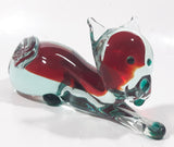 Vintage Murano Style Clear Red and Green Laying Cat 7 1/2" Long Art Glass Ornament