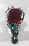 Vintage Murano Style Clear Red and Green Laying Cat 7 1/2" Long Art Glass Ornament
