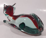 Vintage Murano Style Clear Red and Green Laying Cat 7 1/2" Long Art Glass Ornament