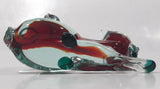 Vintage Murano Style Clear Red and Green Laying Cat 7 1/2" Long Art Glass Ornament