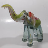 Vintage Murano Clear Green Yellow Red Elephant 7" Tall Art Glass Ornament