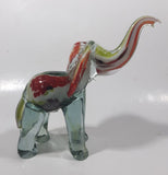 Vintage Murano Clear Green Yellow Red Elephant 7" Tall Art Glass Ornament
