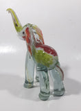 Vintage Murano Clear Green Yellow Red Elephant 7" Tall Art Glass Ornament