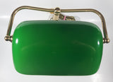 Vintage Style Curved Green Glass on Brass Bankers Desk Lamp 14" Tall