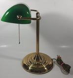 Vintage Style Curved Green Glass on Brass Bankers Desk Lamp 14" Tall