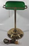 Vintage Style Curved Green Glass on Brass Bankers Desk Lamp 14" Tall